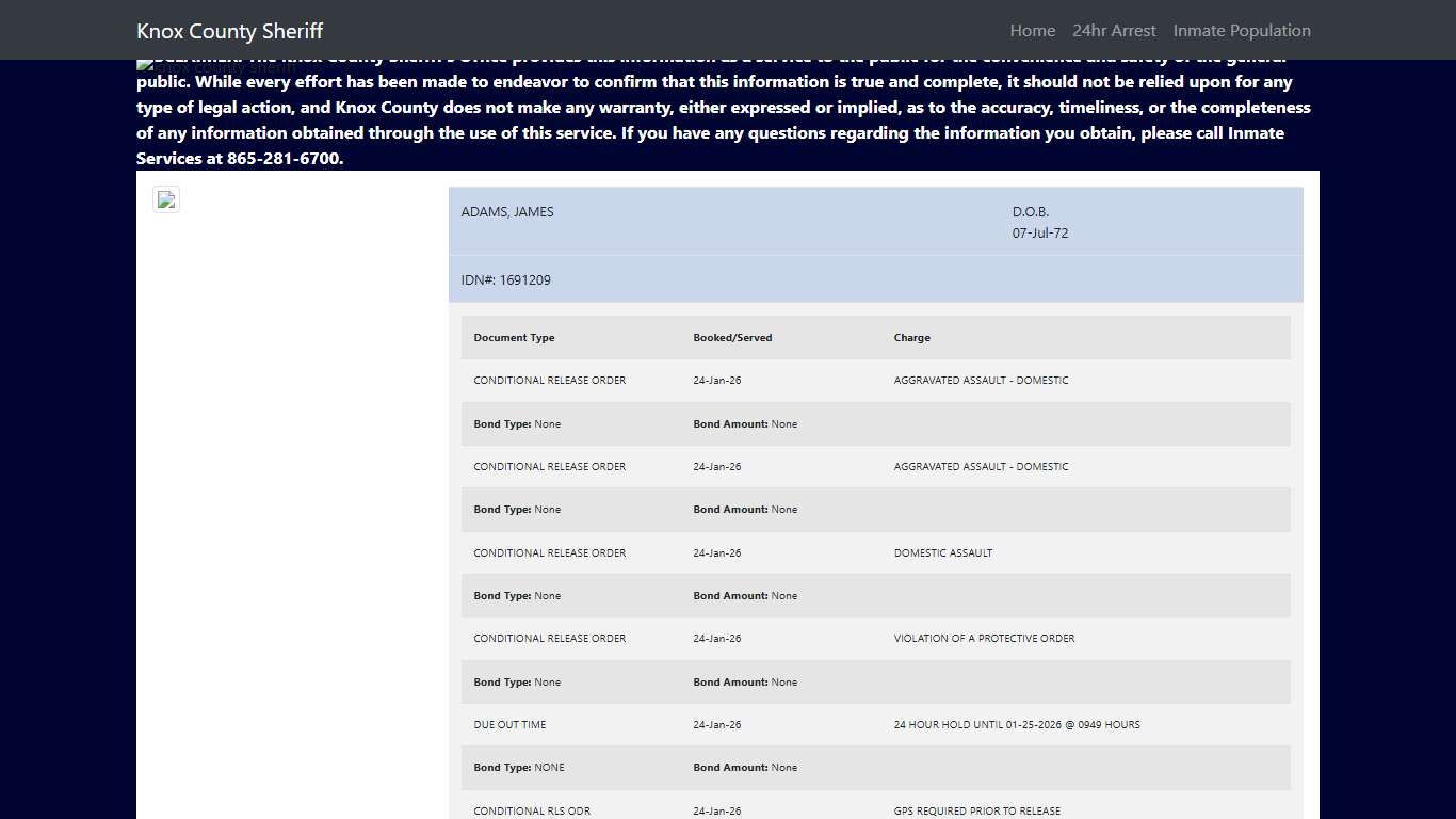 Knox County Tennessee - Sheriff - 24 Hour Arrests